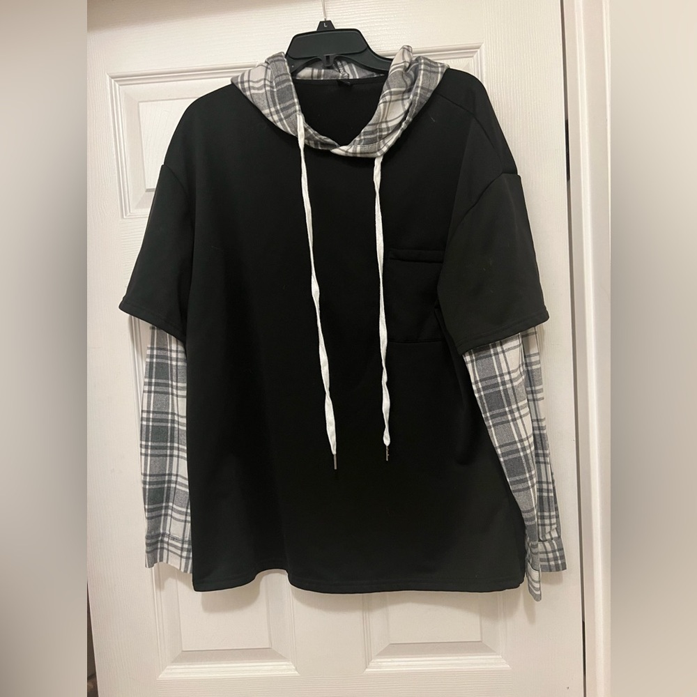 Plaid Layered Hoodie Top
